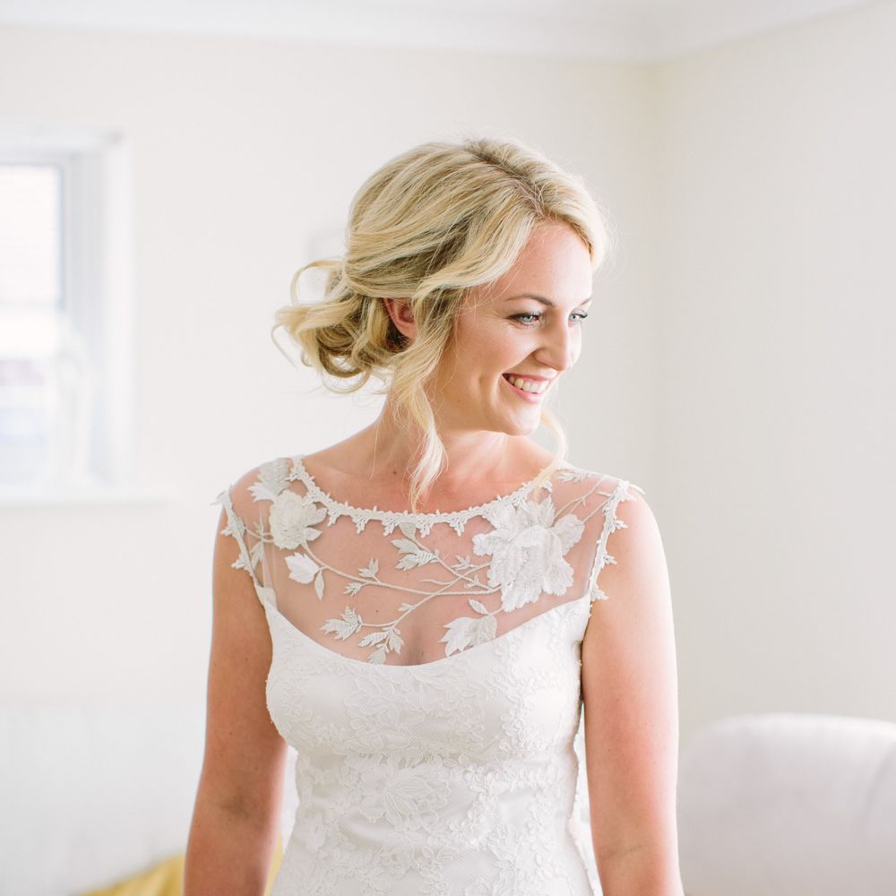 Bride in Claire Pettibone Whitney Bridal Gown with Cape | DIY Country Wedding at Warborne Farm, Lymington | Camilla Arnhold Photography