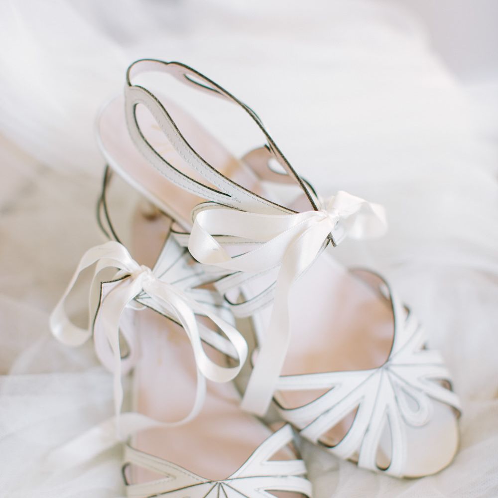 Harriet Wilde Lasercut Wedding Shoes | DIY Country Wedding at Warborne Farm, Lymington | Camilla Arnhold Photography