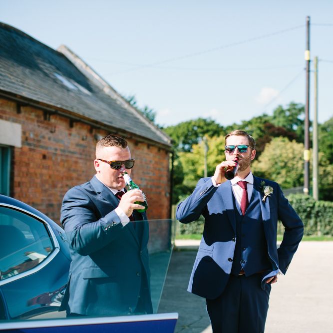 Groom in French Connection Navy Suit | Groomsmen in Marks and Spencer Navy Suits | DIY Country Wedding at Warborne Farm, Lymington | Camilla Arnhold Photography