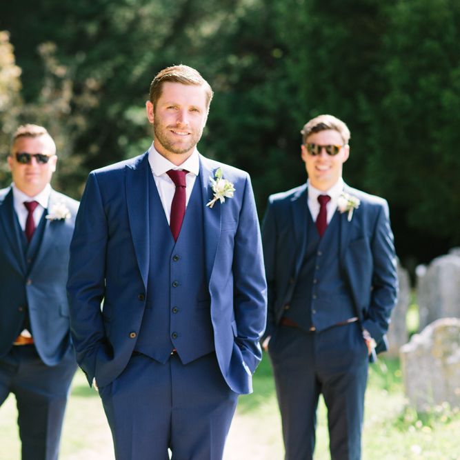Groom in French Connection Navy Suit | Groomsmen in Marks and Spencer Navy Suits | DIY Country Wedding at Warborne Farm, Lymington | Camilla Arnhold Photography
