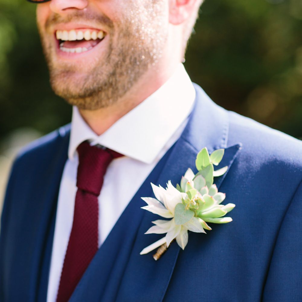 Succulent Buttonhole | DIY Country Wedding at Warborne Farm, Lymington | Camilla Arnhold Photography