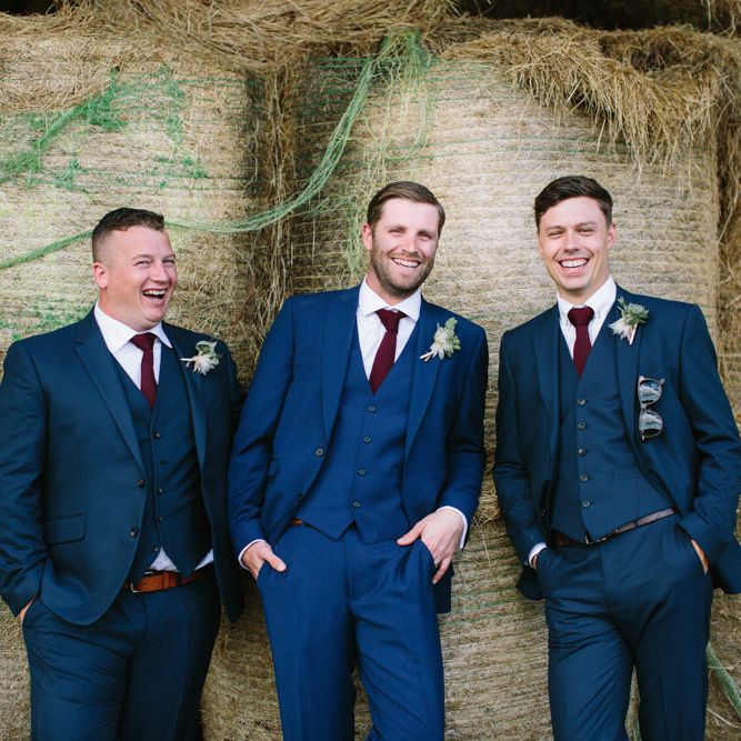 Groom in French Connection Navy Suit | Groomsmen in Marks and Spencer Navy Suits | DIY Country Wedding at Warborne Farm, Lymington | Camilla Arnhold Photography