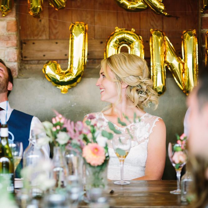 Wedding Reception Speeches | Bride in Claire Pettibone Whitney Bridal Gown with Cape | Groom in French Connection Navy Suit | DIY Country Wedding at Warborne Farm, Lymington | Camilla Arnhold Photography