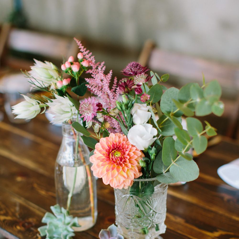 Flower Stems in Vases | DIY Country Wedding at Warborne Farm, Lymington | Camilla Arnhold Photography
