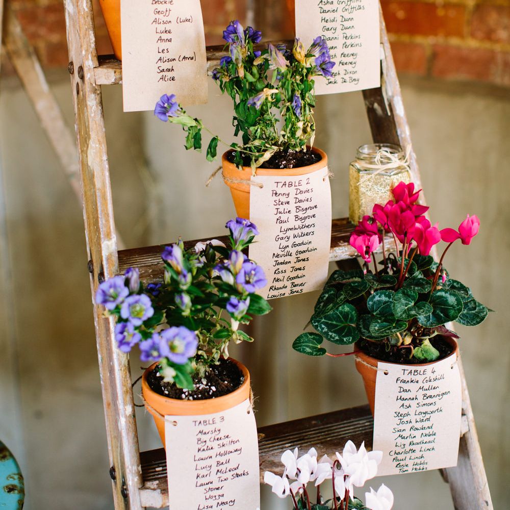 Potted Plant Table Plan | DIY Country Wedding at Warborne Farm, Lymington | Camilla Arnhold Photography