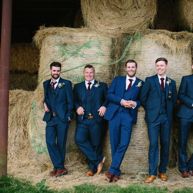 Groom in French Connection Navy Suit | Groomsmen in Marks and Spencer Navy Suits | DIY Country Wedding at Warborne Farm, Lymington | Camilla Arnhold Photography