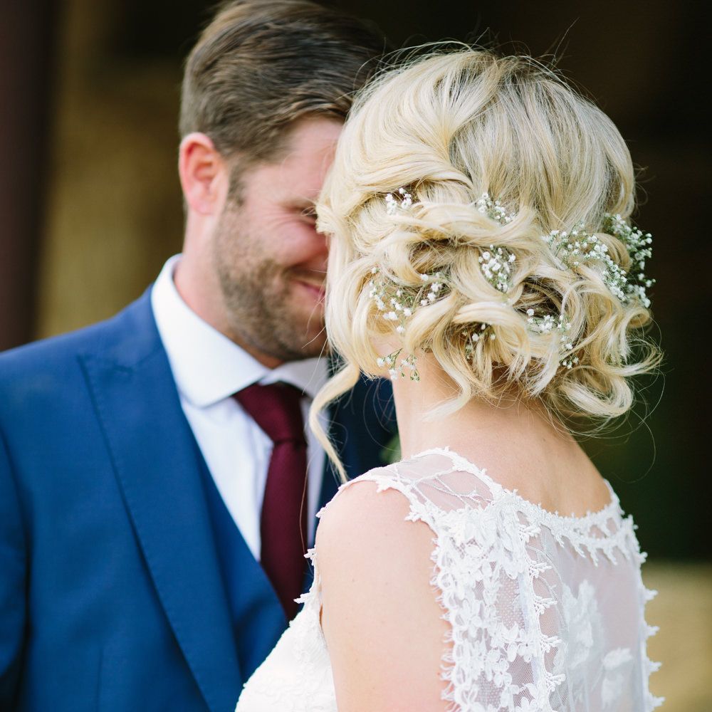 Bride in Claire Pettibone Whitney Bridal Gown with Cape | Groom in French Connection Navy Suit | DIY Country Wedding at Warborne Farm, Lymington | Camilla Arnhold Photography