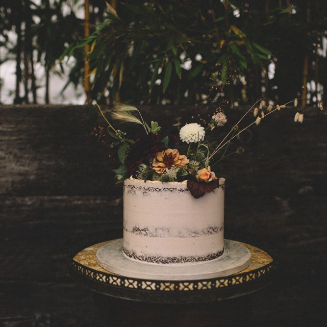 Semi Naked Wedding Cake // Groom In Pink Jacket // Image By Carrie Lavers Photography