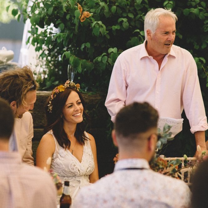 BBQ Wedding On Family Farm Planned In Just 6 Weeks // Images By Carrie Lavers Photography // Bride In Vintage Lace Jane Bourvis Gown