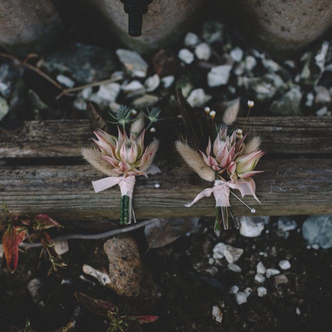 Dried Grass Rustic Buttonholes For Groom &amp; Groomsmen // Image By Carrie Lavers Photography