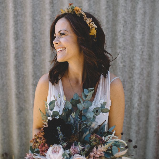 Bride In Vintage Floral Crown // Image By Carrie Lavers Photography