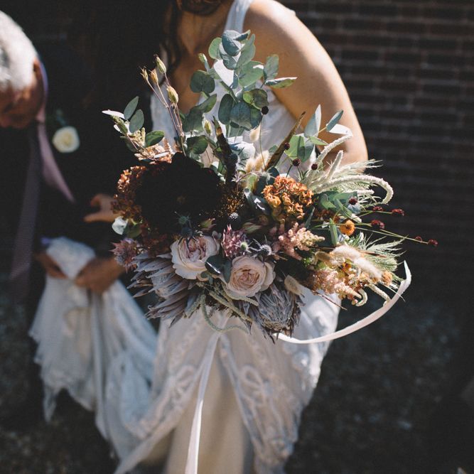 Rose, Dried Grass &amp; Foliage Bouquet // Image By Carrie Lavers Photography