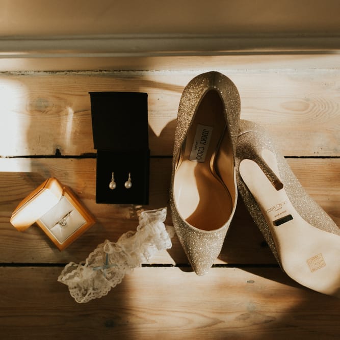 Bridal accessories with sparkly Jimmy Choo pumps