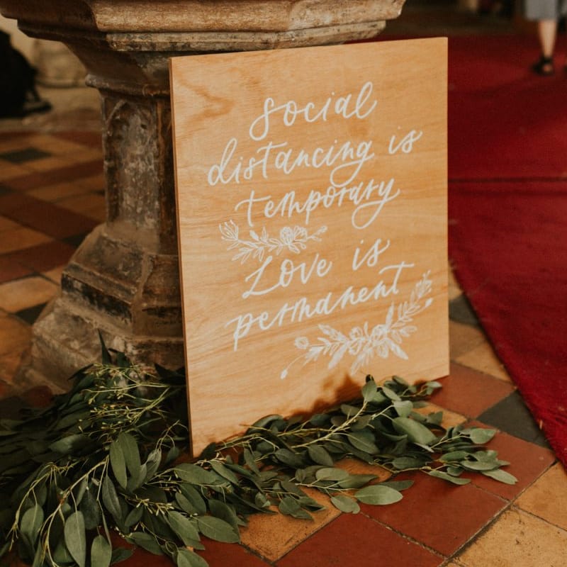 Social distancing is temporary. Love is permanent wedding sign for August 2020 wedding
