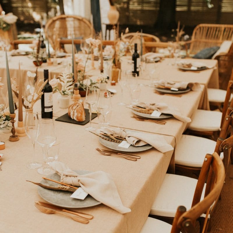Place settings at August 2020 wedding reception