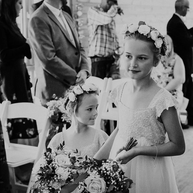 Flower Girls in Monsoon Dress with Flower Crowns | Lusty Glaze Beach Wedding Newquay Cornwall | Alexa Poppe Photography