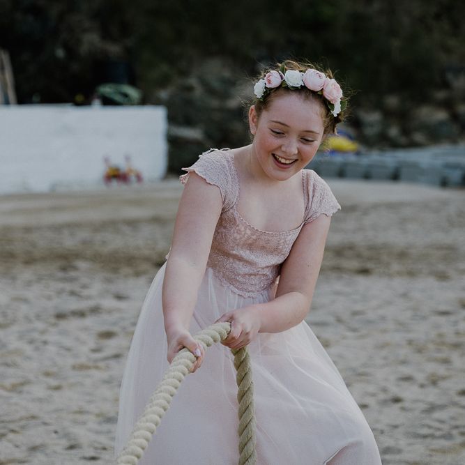 Beach Tug of War | Wedding Games | Lusty Glaze Beach Wedding Newquay Cornwall | Alexa Poppe Photography