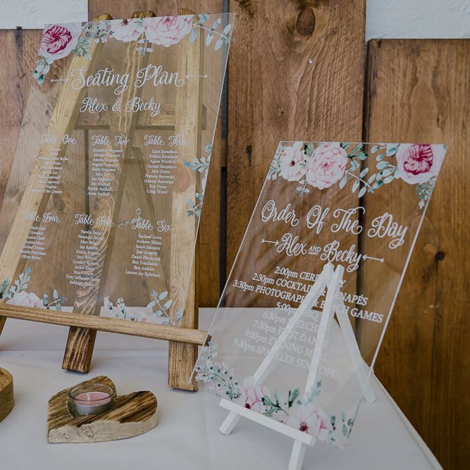 Acrylic Seating Chart &amp; Order of The Day Wedding Signs | Wedding Decor | Lusty Glaze Beach Wedding Newquay Cornwall | Alexa Poppe Photography