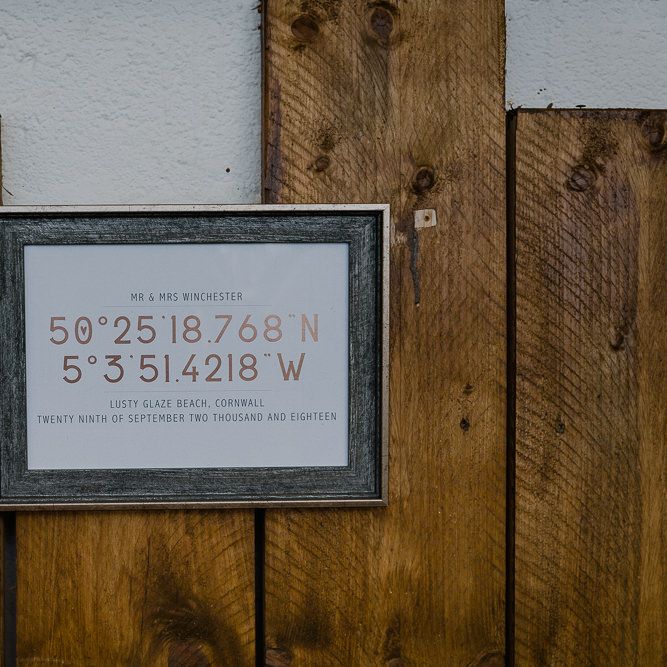 Coordinates Wedding Sign | Wedding Decor | Lusty Glaze Beach Wedding Newquay Cornwall | Alexa Poppe Photography