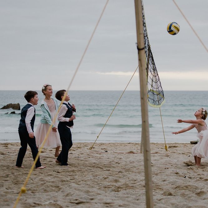 Beach Volleyball Wedding Games | Lusty Glaze Beach Wedding Newquay Cornwall | Alexa Poppe Photography