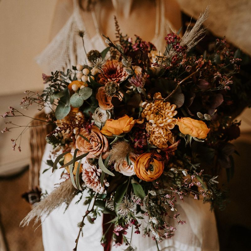 Giant Burnt Orange Wedding Bouquet with Dried Grasses and Foliage