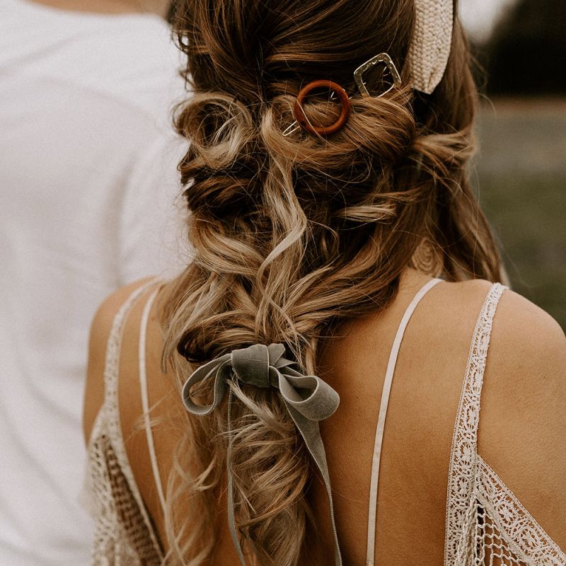 Loose Bridal braid with Ribbon and Hair Accessories