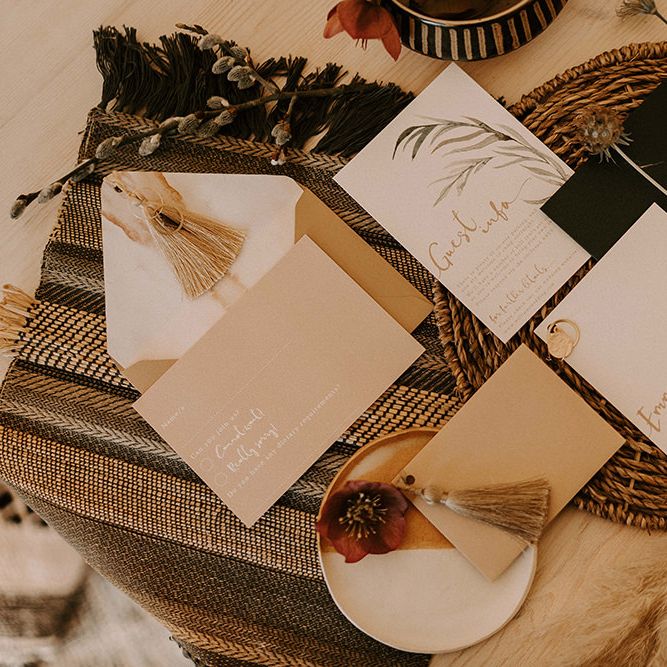 Wedding Stationery Suit with Neutral Colour Palette  Dried Grass Design and Tassels