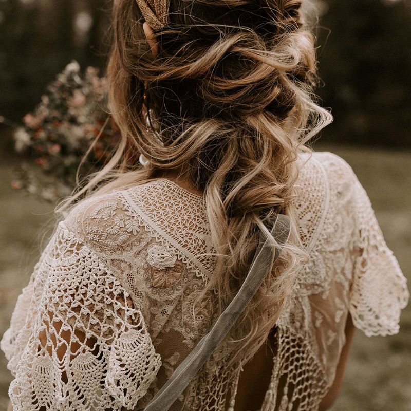 Loose Bridal Braid Up Do with Tied Ribbon Accessory