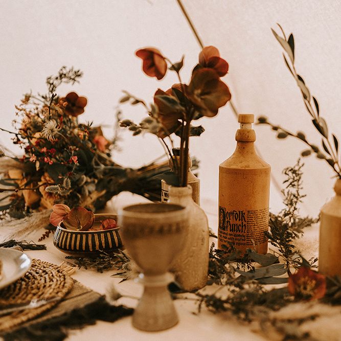 Ink Bottles Filled with Dried Flowers and Grasses