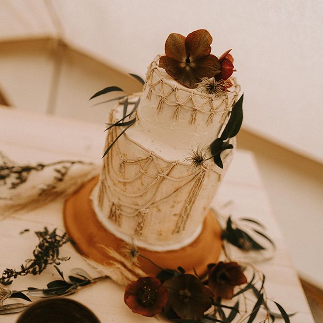 Macrame Wedding Cake with Flower Decor
