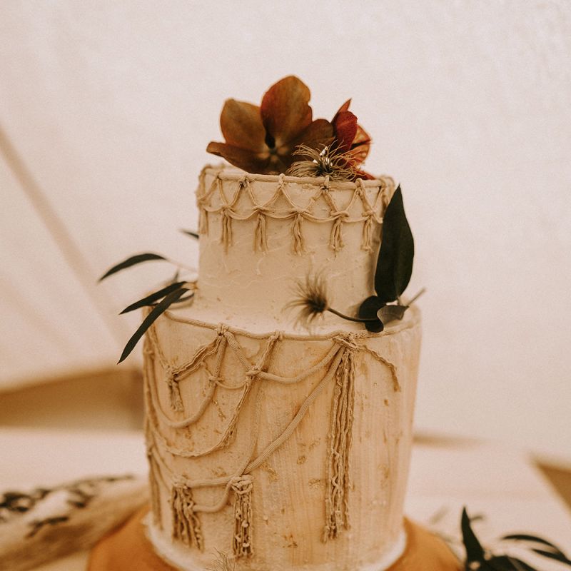 Two Tier Wedding Cake with Macrame Decor