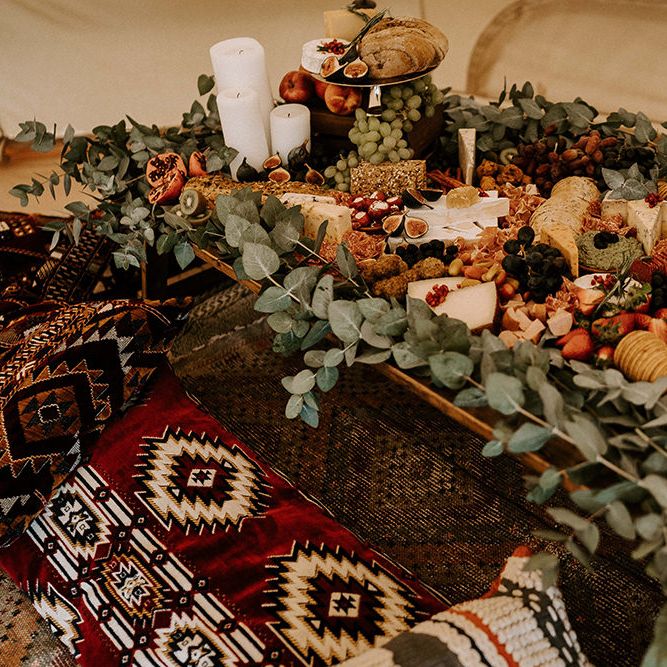 Low Grazing Table with Fresh Fruit, Vegetables, Cheeses and Crackers