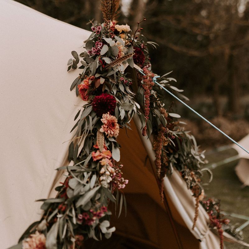 Foliage and Burgundy Floral Arrangement