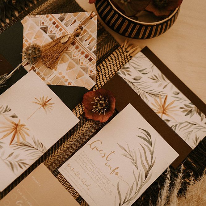 Boho Stationery Suit with Dried Grass Motif and Tassel Details