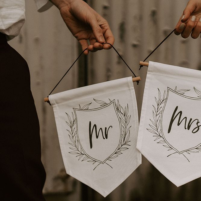 Cute Mr &amp; Mrs Flag Banners