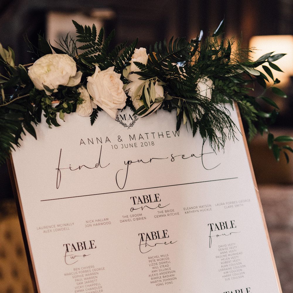 Monochrome Table Plan For Wedding // Images From Samuel Docker Photography