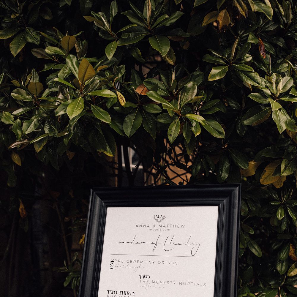 Monochrome Order Of The Day Sign For Wedding // Images From Samuel Docker Photography