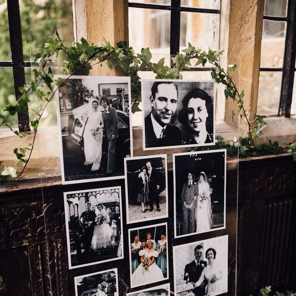 Vintage Photo Display For Wedding // Images From Samuel Docker Photography