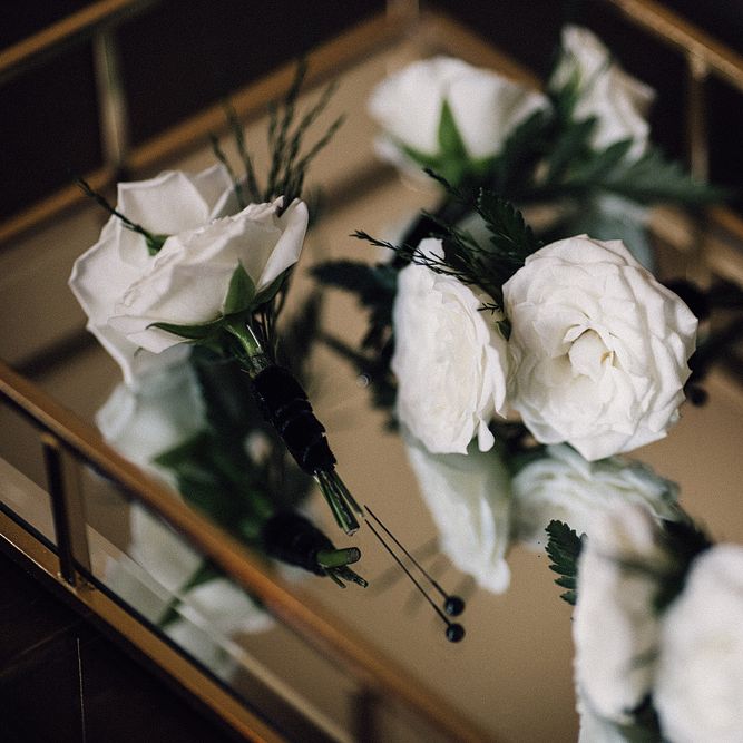 White Rose Buttonholes For Groom &amp; Groomsmen // Image By Samuel Docker Photography