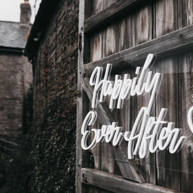 Happily ever after white neon wedding sign