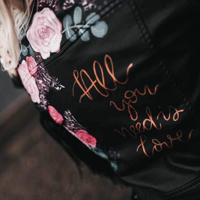 Hand painted black leather jacket bridal coverup