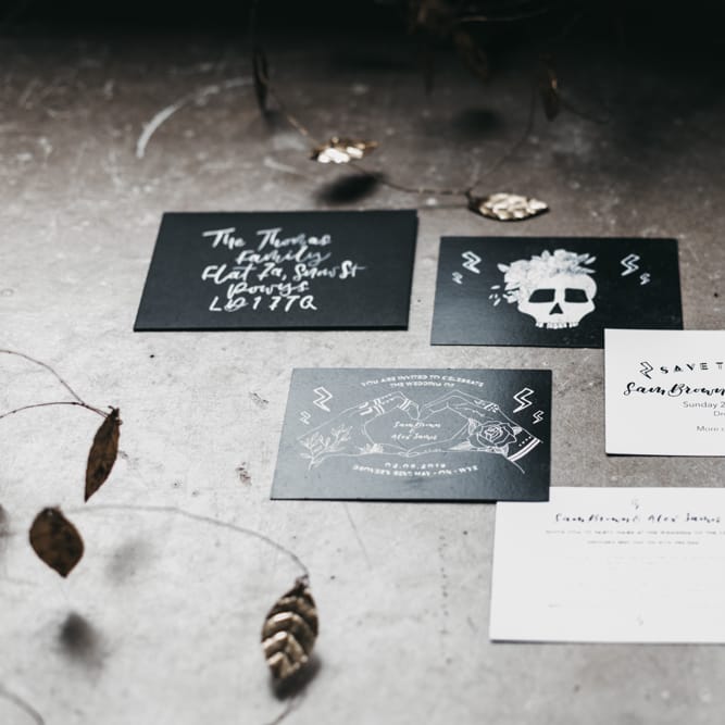 Black and white wedding stationery suite