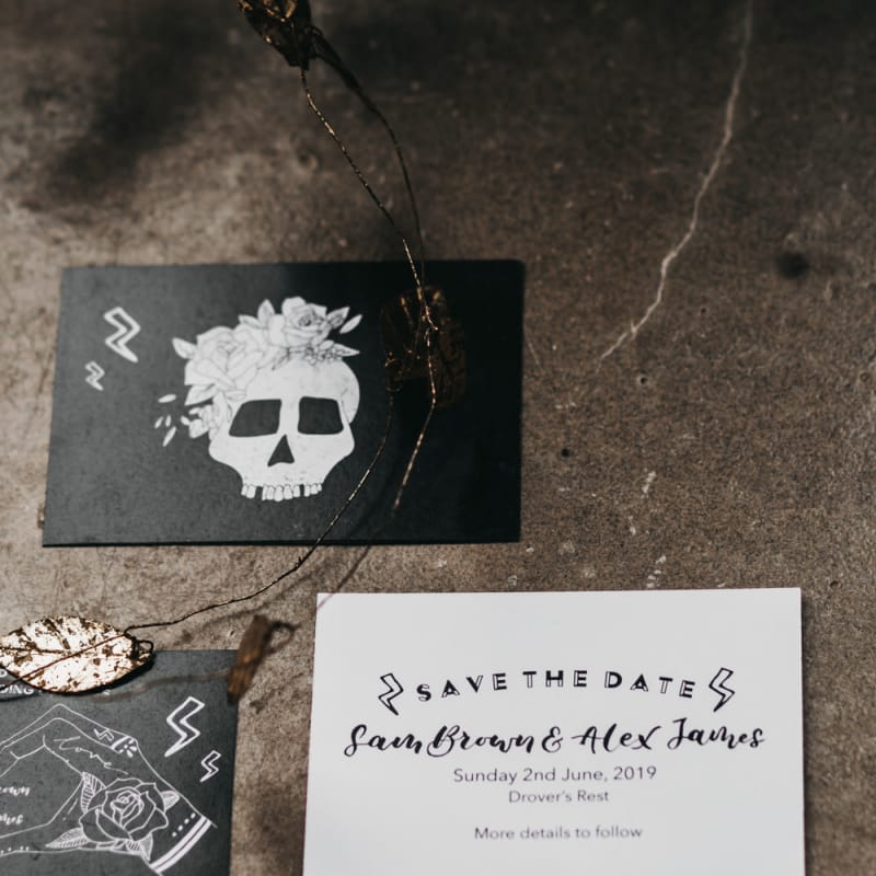 Black and white wedding invitation and save the date cards