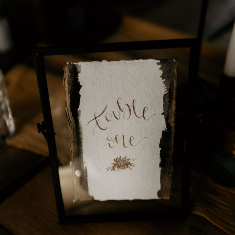 Gold Foil Table Number Sign in Black Frame