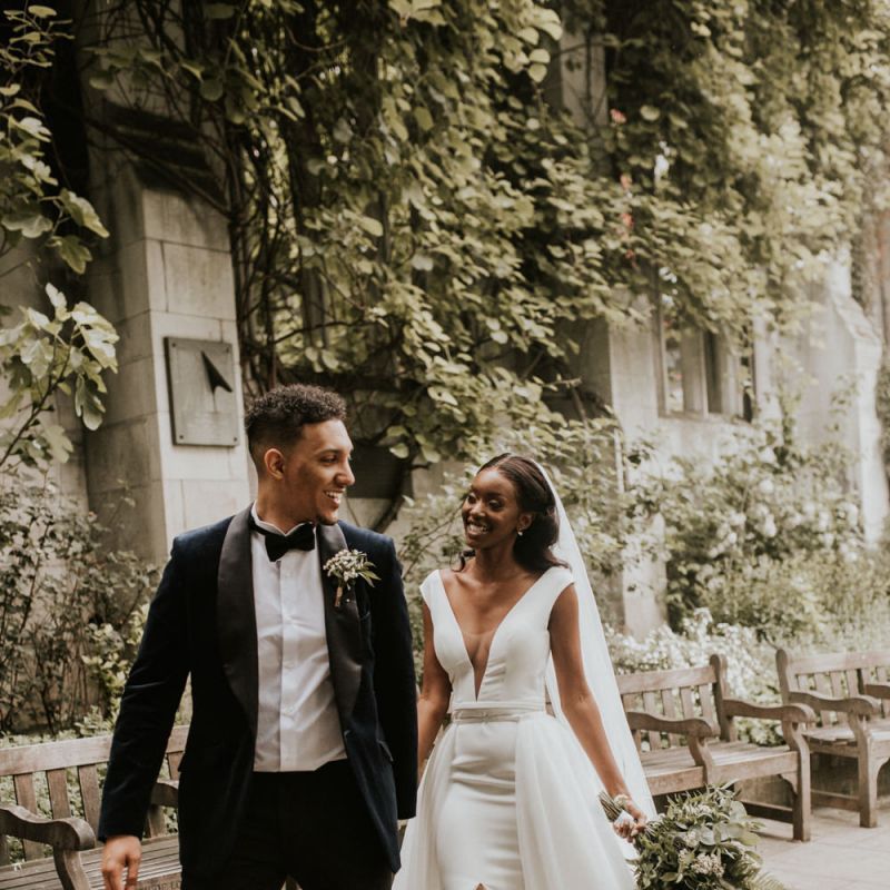 Stylish black bride and groom for Devonshire Terrace wedding in London