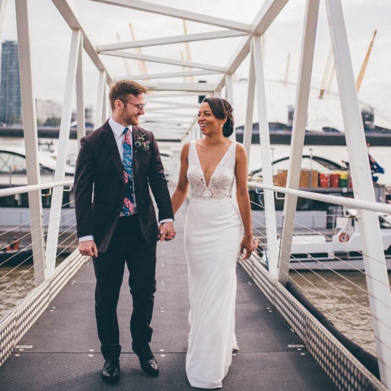 Stylish black bride at Trinity Buoy Wharf wedding
