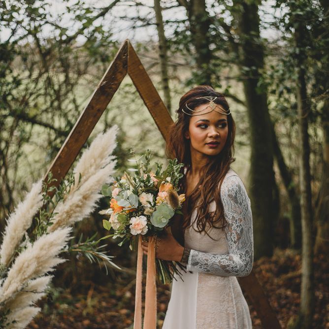 Boho black bride for woodland shoot