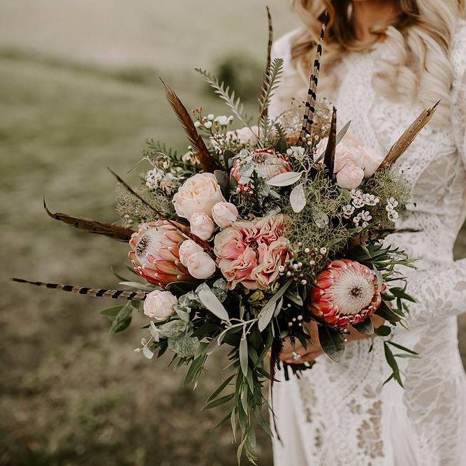 Protea bouquet for boho bride
