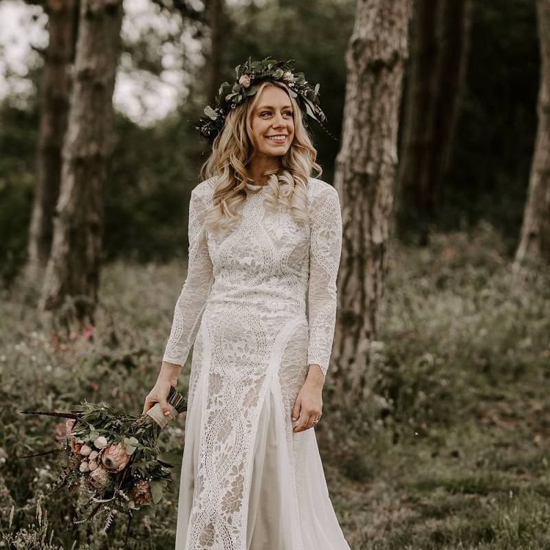 Grace Loves Lace wedding dress with Protea bouquet