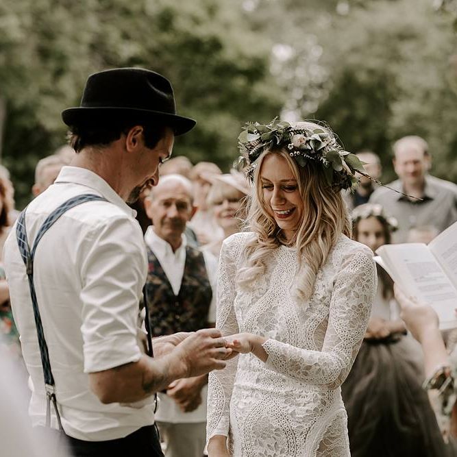 Bride and groom exchange rings